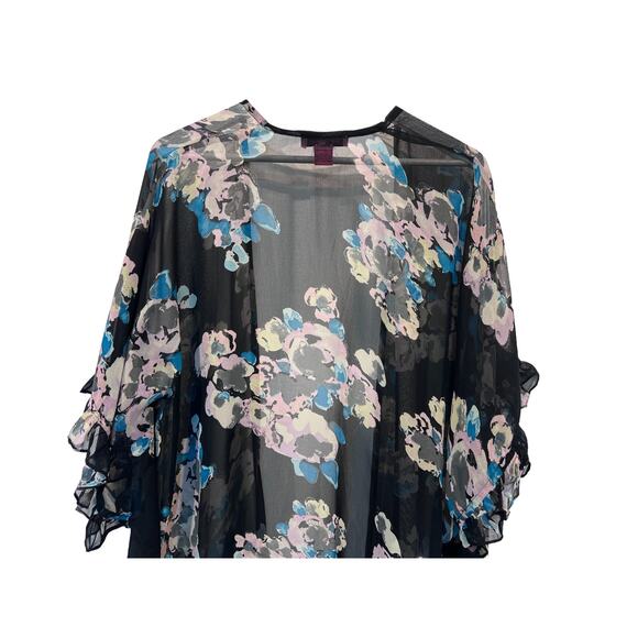Betsey Johnson Cover Up Womens One Size Black Floral Ruffle Sleeves Open Front - Picture 6 of 13